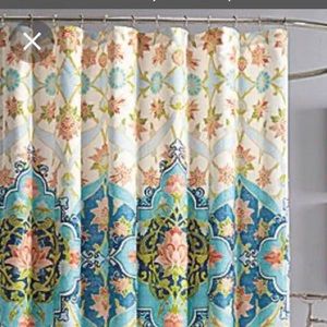 Multicolored, patterned Jessica Simpson shower curtain, double lined